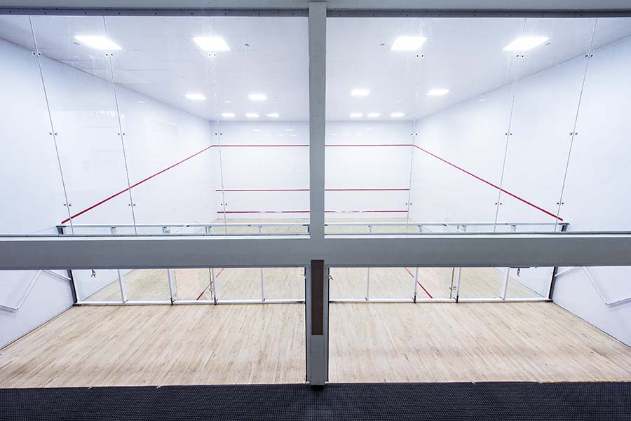 Photo of Squash & Raquetball Courts from above looking down